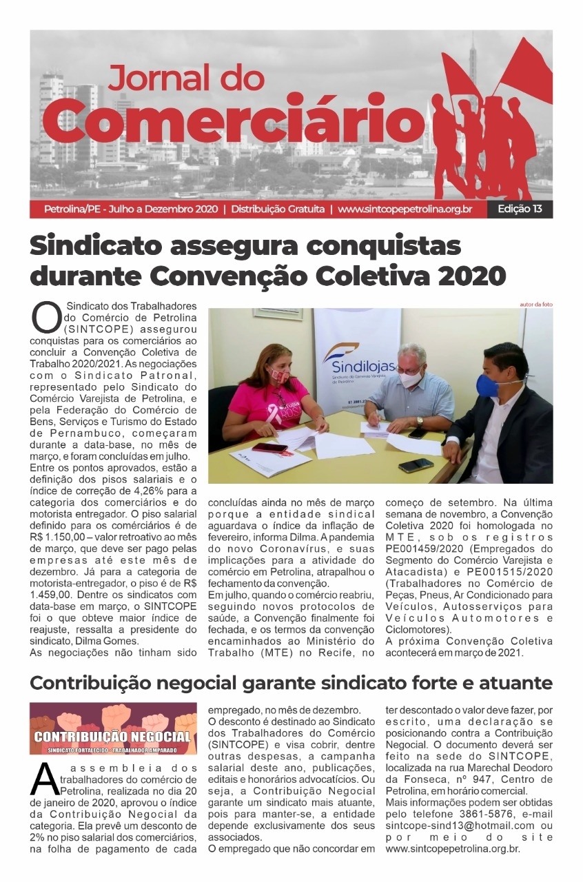 Foto do jornal Sintcope Jornal do Comerciário - Ed 13