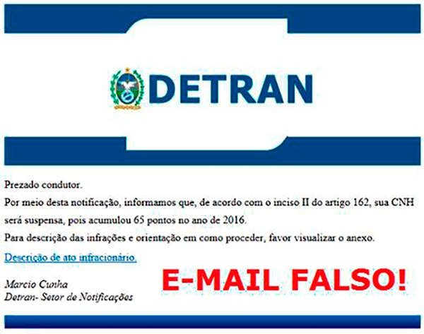 Imagem da notcia Detran alerta sobre e-mails falsos